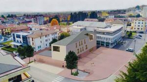 Ein neues soziokulturelles Zentrum der Niedrigstenergiegebäude in der Provinz Treviso